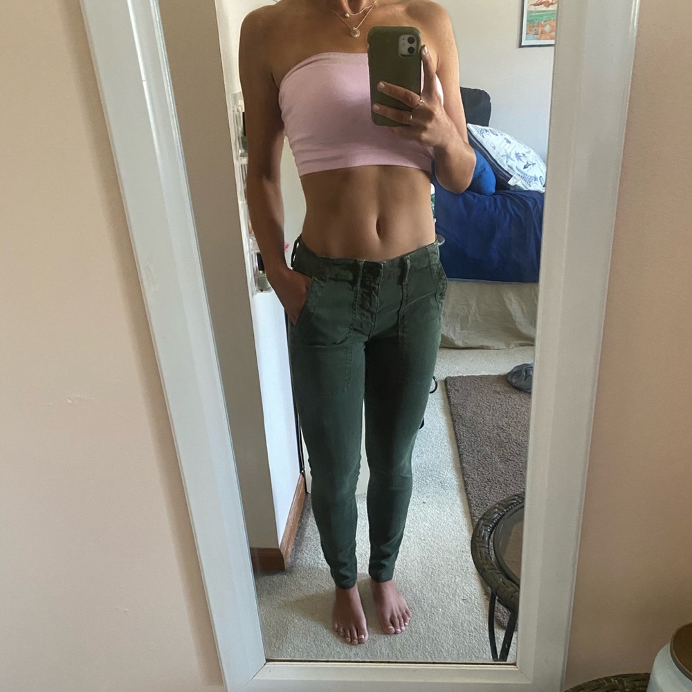 THE GREAT mid-waisted army green jeans